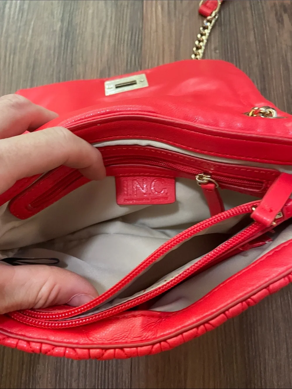 INC International Concepts Red Quilted Chain-Handle Crossbody